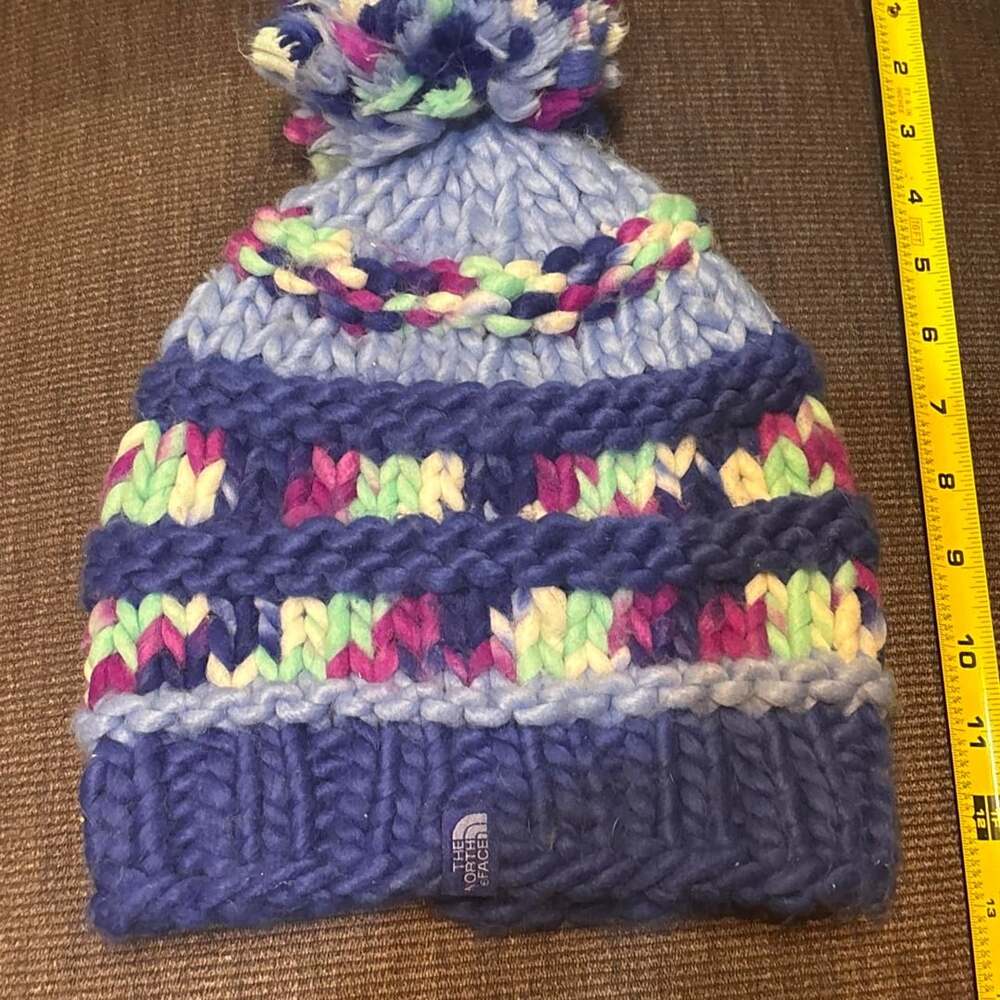 The North Face Beanie Hat Size One Size Blue Knit Pom Pom